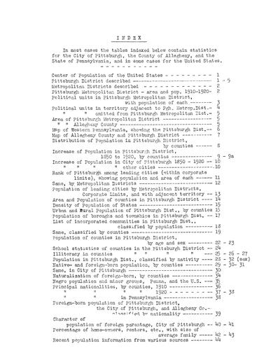 Characteristics of population in the Pittsburgh district