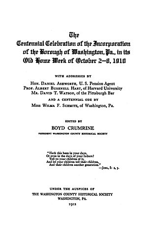 centennial celebration of the incorporation of the borough of Washington, Pa