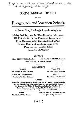 Annual report of the Playgrounds and Vacation Schools of North Side, Pittsburgh, formerly the city of Allegheny