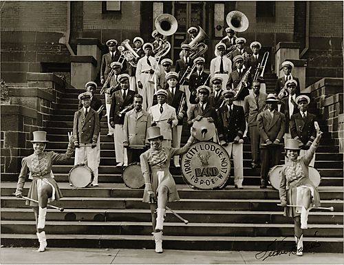 Iron City Elks Lodge No. 17 Band on the Steps of Carnegie Library of Pittsburgh, Wylie Avenue Branch