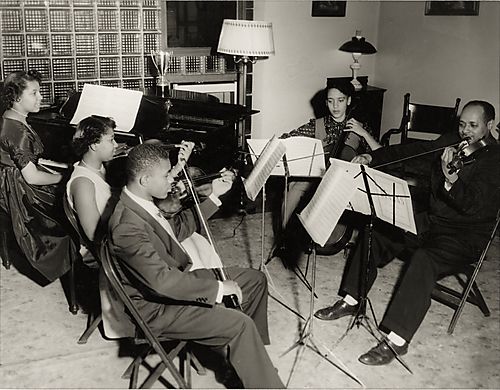 String quartet and pianist at the Lawrence Peeler Music School, Centre Avenue, the Hill