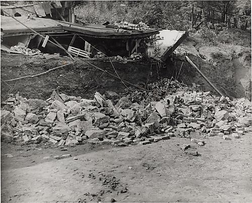 Collapsed garage with rubble