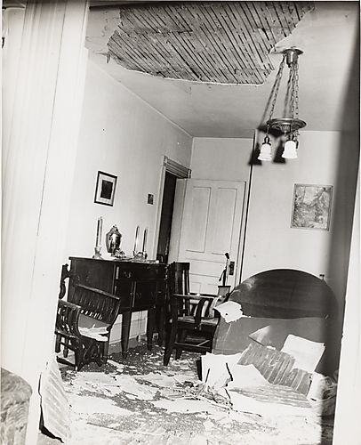 Dining room with fallen plaster ceiling