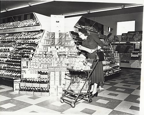Woman grocery shopping in supermarket