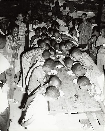 Boys at pie eating contest
