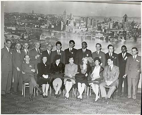 Group portrait of judges and lawyers including Judge William Penn and Judge Henry Smith both standing at far left