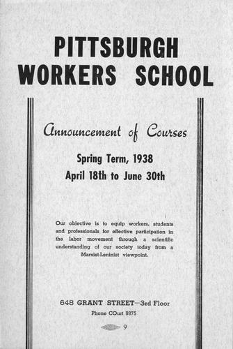 Pittsburgh Workers School Announcement of Courses