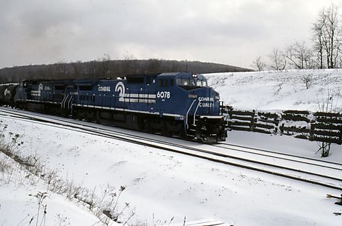 ConRail Locomotive 6078 traveling in the Snow