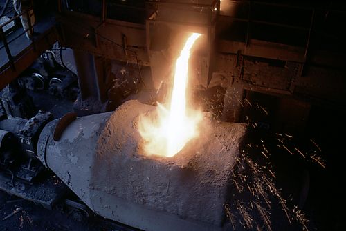 Liquid Steel being Poured in the Iron Cast