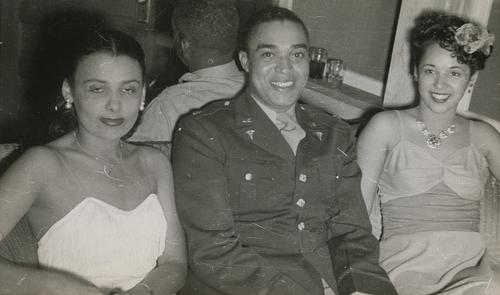 Lena Horne and Unidentified Woman Posing with Medical Corps Officer