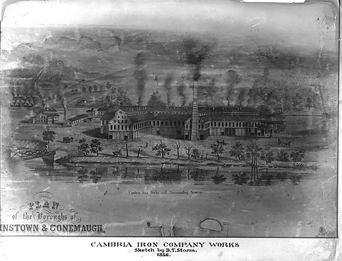 Photo of a Sketch of Cambria Iron Company Works