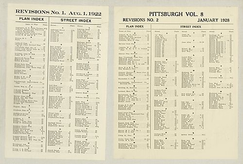 Revisions to Plan Index, Street Index