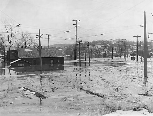 Trolley Bridge during the Flood of 1936