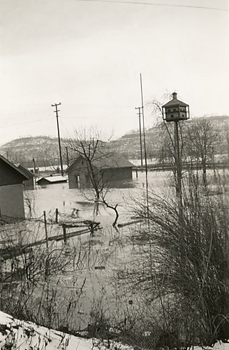 Flooded Houses With Railroad Tracks Behind