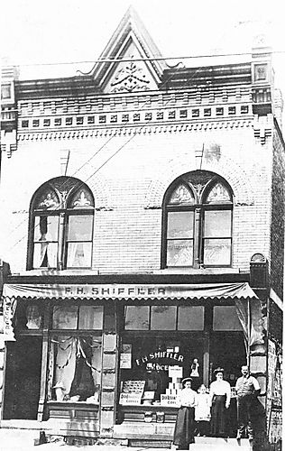 Fred H. Shiffler’s Grocery Store and His Wife’s Millinery Shop at 534 Broadway, 1908