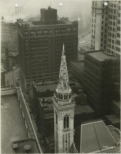 Construction of the Smithfield Congregational Church's aluminum spire