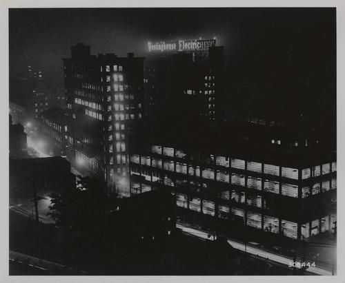 East Pittsburgh Works at night with illuminated sign