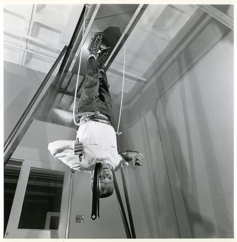 Westinghouse employee testing magnetic boots