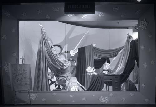 Boggs and Buhl window display of fabrics