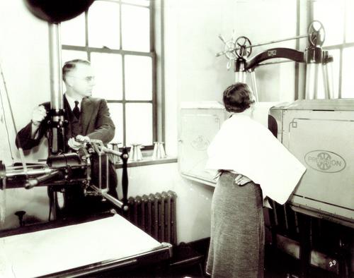 Patient receiving a chest x-ray at the Tuberculosis Hospital of Pittsburgh
