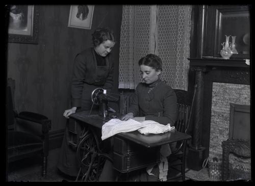 Blind woman sewing