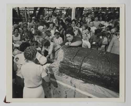Cutting of oversized Clark Bar at Kennywood Park