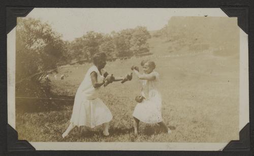 Two women boxing