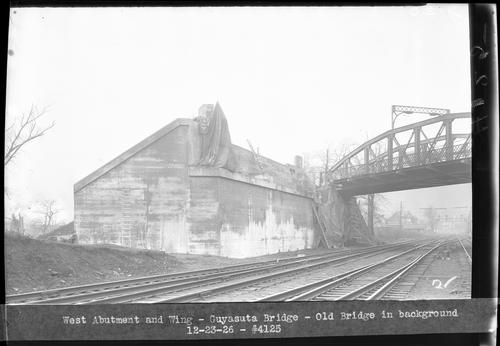West Abutment and Wing - Guyasuta Bridge - Old Bridge in Background