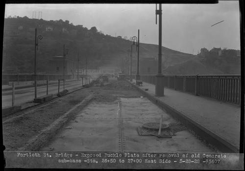 Fortieth St. Bridge - Exposed Buckle Plate After Removal of Old Concrete Sub-Base - Sta. 26+50 to 27+00 East Side