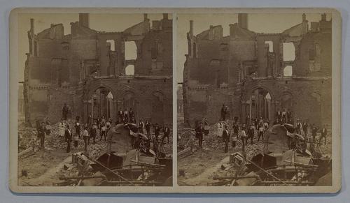 Rear of Union Depot, with ruins of Gen'l Sup't. Gardiner's Palace Car in the foreground.
