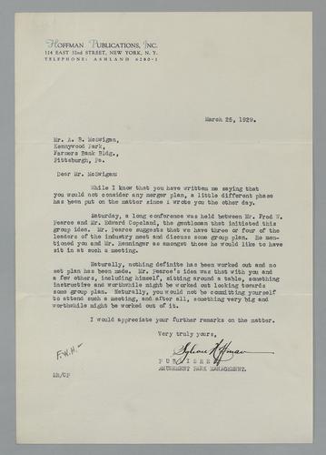 Letter from Hoffman Publications Inc., to Kennywood