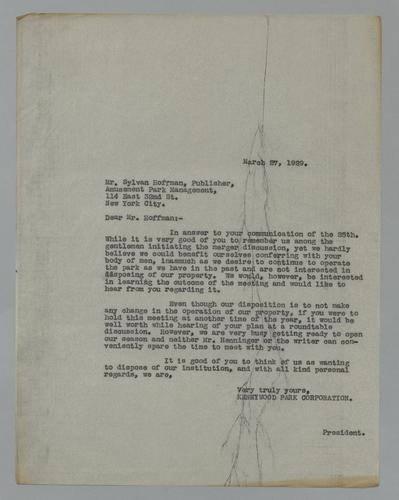 Reply from Kennywood to Hoffman Publications Inc.