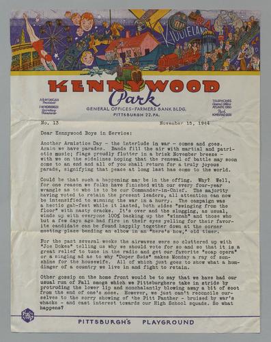 Letter from Kennywood to Kennywood Boys in Service