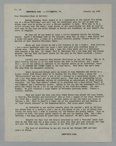Letter from Kennywood to Kennywood Boys in Service (2)