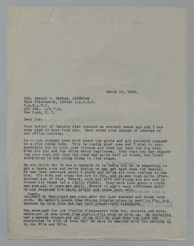 Letter from Kennywood to Joe Byrnes