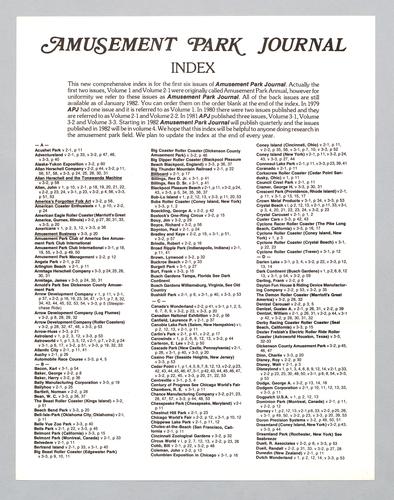 Amusement Park Journal Index