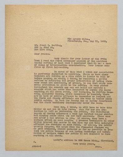Letter from Kennywood to Frank Darling (1)