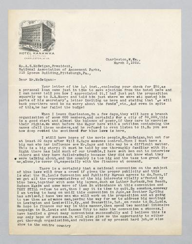 Letter from Anti-Blue Law League of America to Kennywood (1)