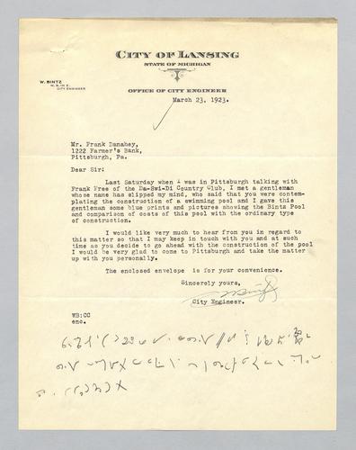 Letter from Wesley Bintz to Kennywood