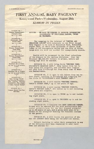 Notice of First Annual Baby Pageant at Kennywood