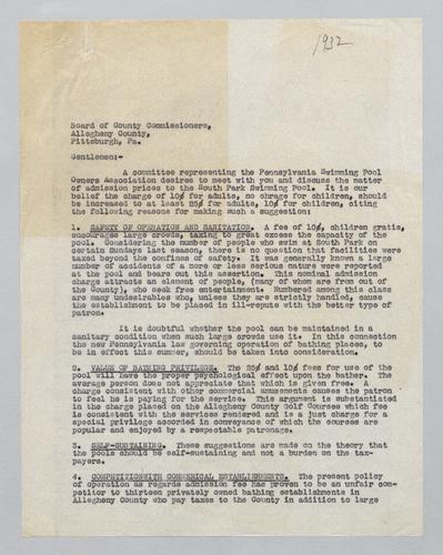 Letter from Kennywood to Allegheny County Commissioners