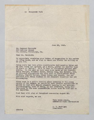 Reply from Kennywood to Raymond Bechtold