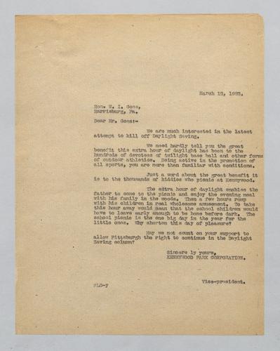 Letter from Kennywood to W.I. Goss