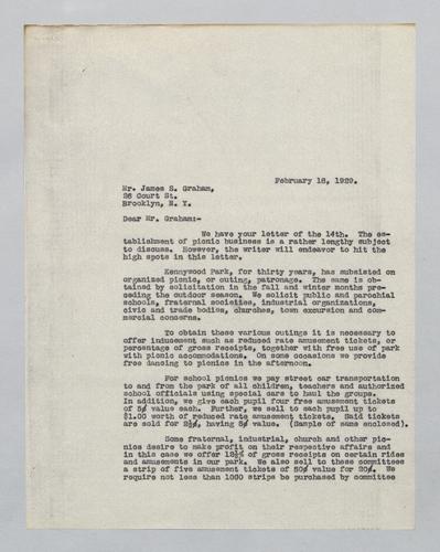 Letter from Kennywood to James S. Graham