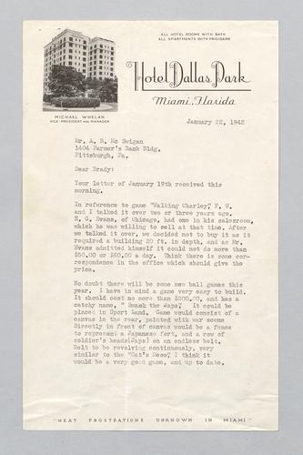 Letter from John McTighe to Kennywood