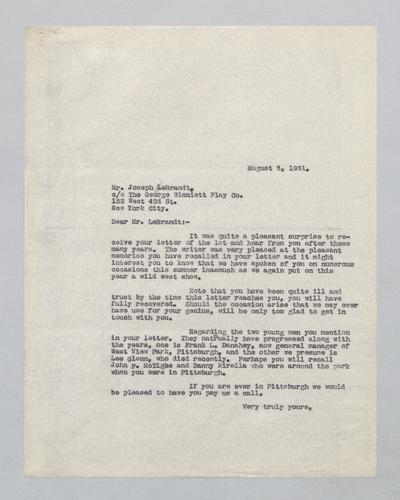 Reply from Kennywood to Joseph LeBrandt