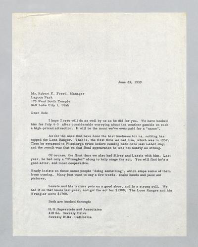 Letter from Kennywood to Lagoon Park