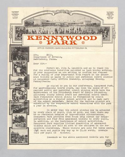 Letter from Kennywood to Hon. Hill (David D.)