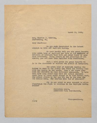 Letter from Kennywood to Charles McBride