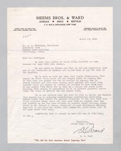Reply from Meems Brothers & Ward to Kennywood